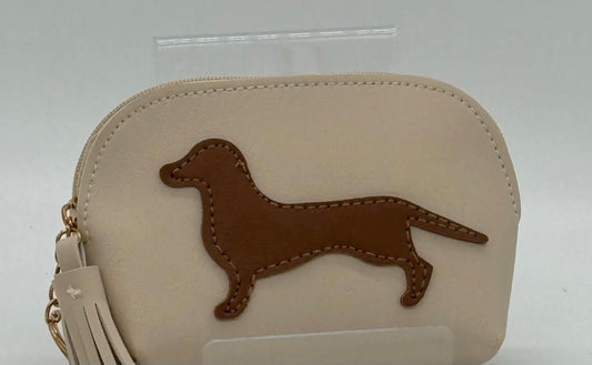 Dachshund design zipped coin purse - cream