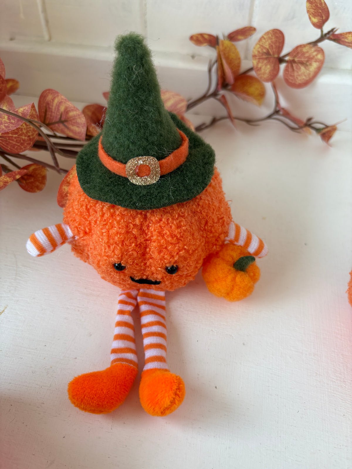 Super cute handmade pumpkin decoration green hat