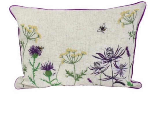 Thistle embroidered cushion oblong