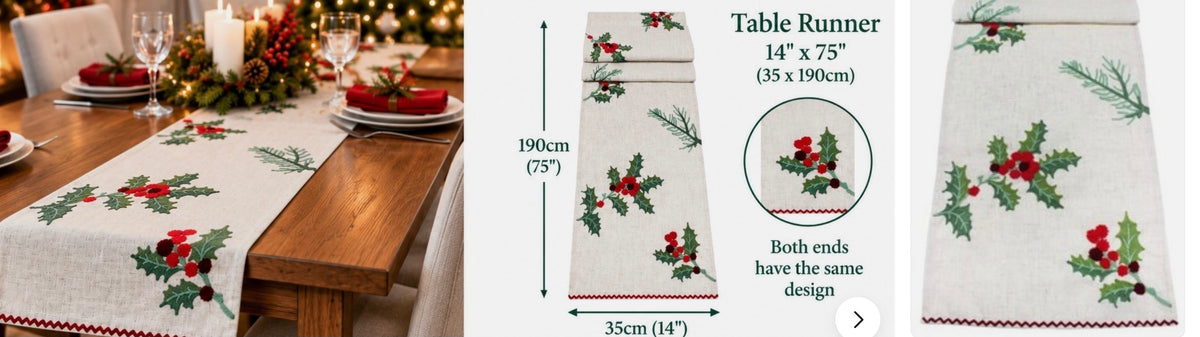 Holly Hedgerow festive embroidered table runner