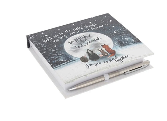 Fox under the moon note block and pen animals