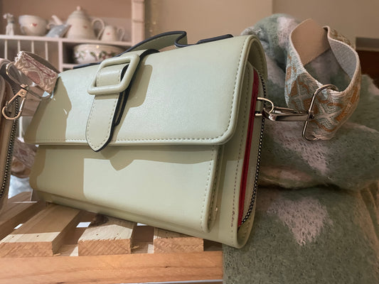 Clutch bag with canvas patterned strap - green