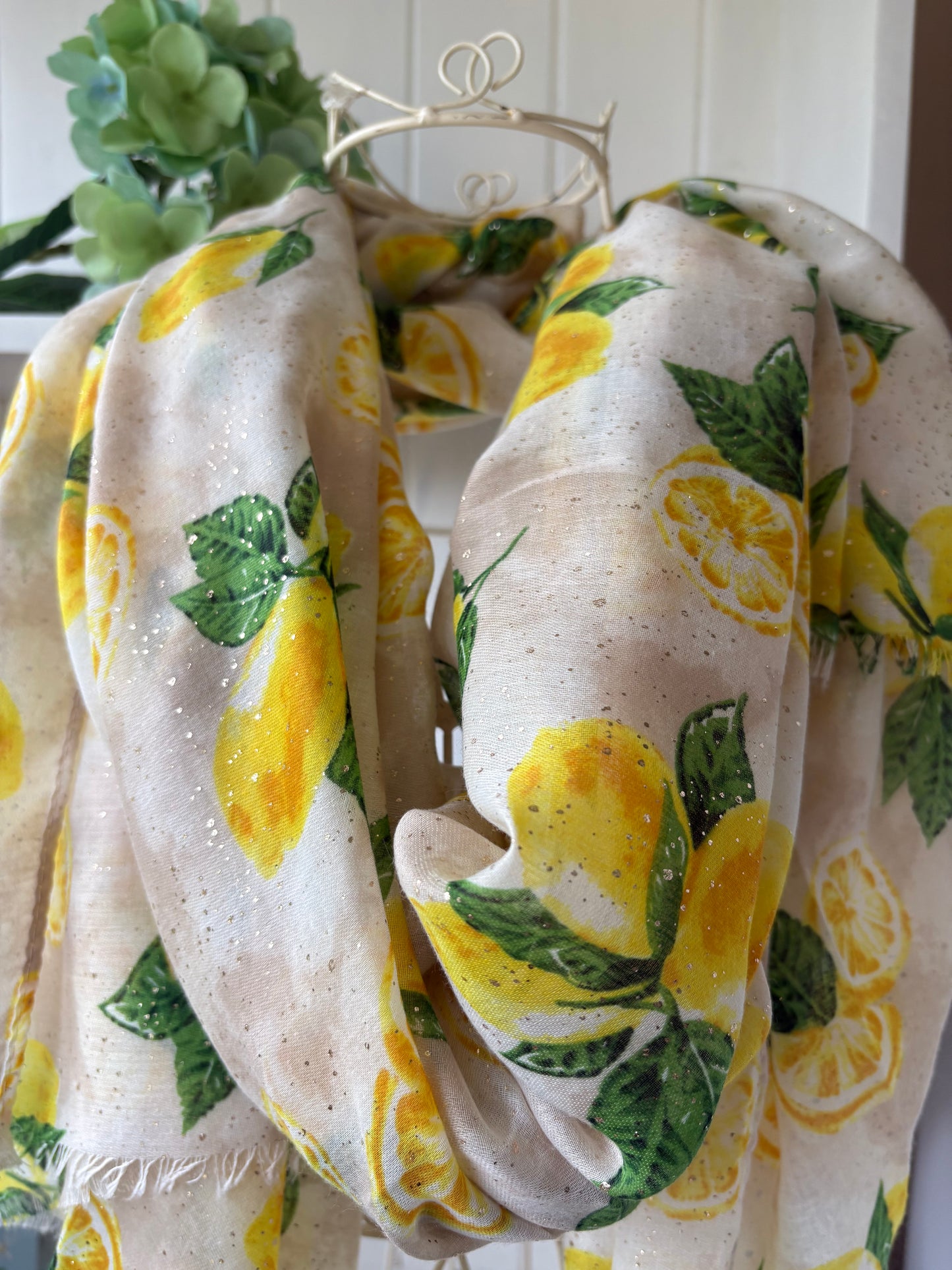 Lemon design summer scarf cream shimmer