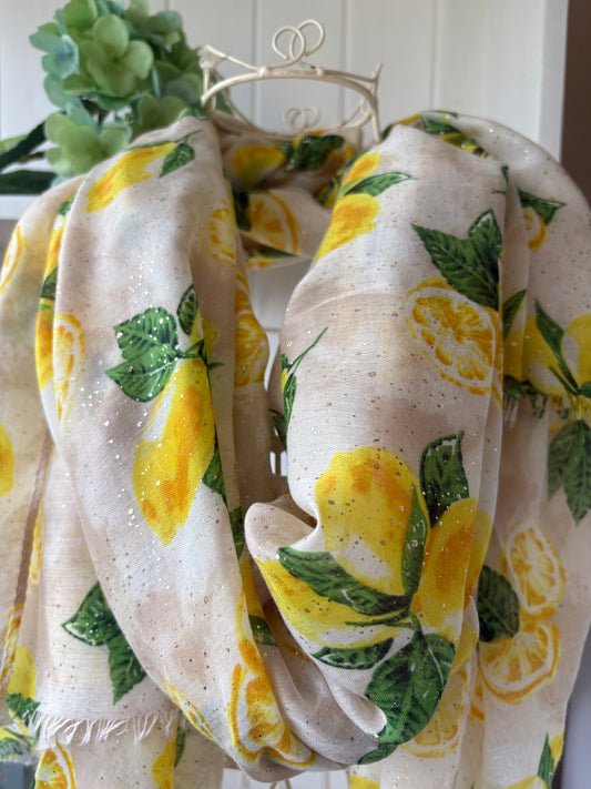 Lemon design summer scarf cream shimmer