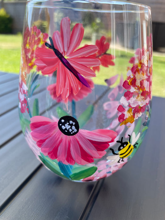 Hand painted glass tumblers - bee