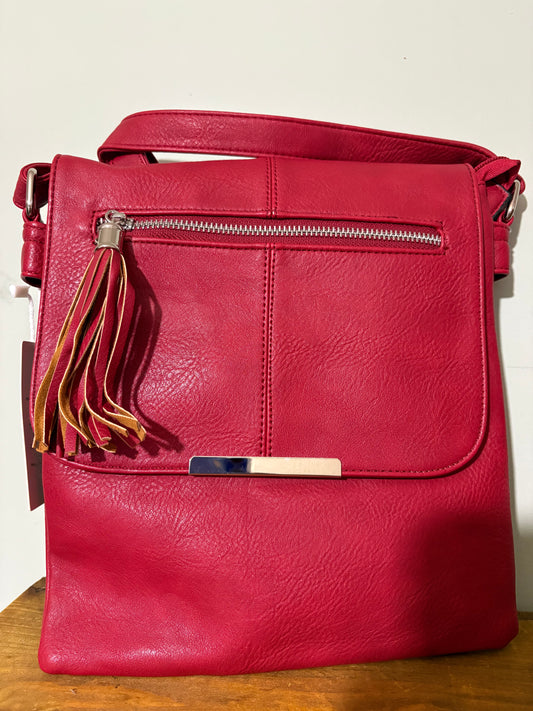 Large Red Cross body bag zipped compartments
