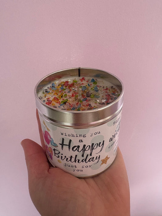 Happy birthday  candle up to 50 hours burning classic cotton fragrance
