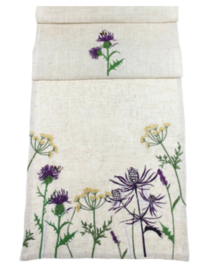 Thistle embroidered design table runner