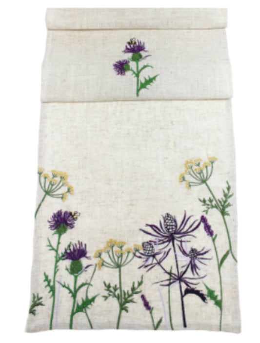 Thistle embroidered design table runner