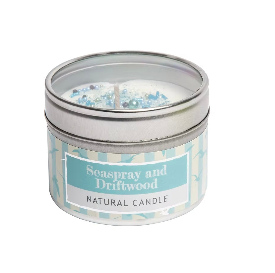 Sea spray and driftwood natural candle with sprinkle finish