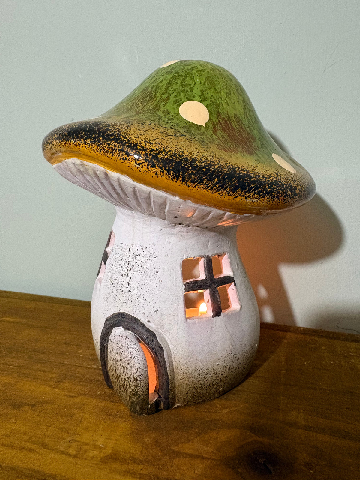 Green candle house pottery toadstool