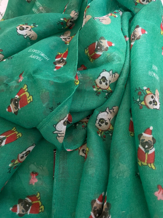 Dog festive design scarf - green
