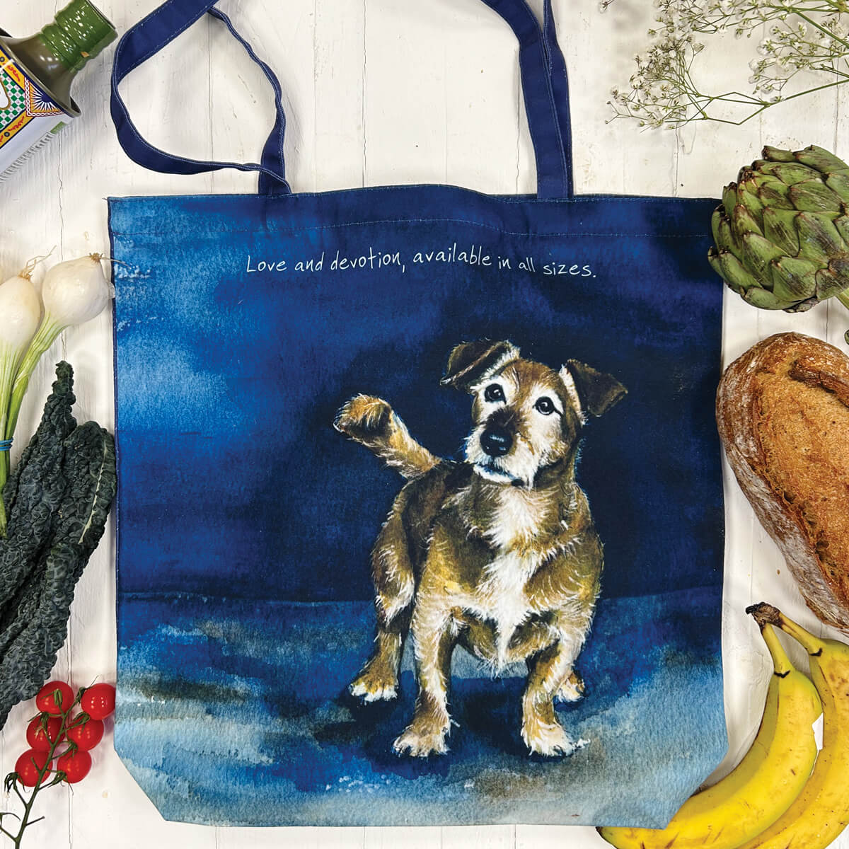 Packable tote bag terrier dog