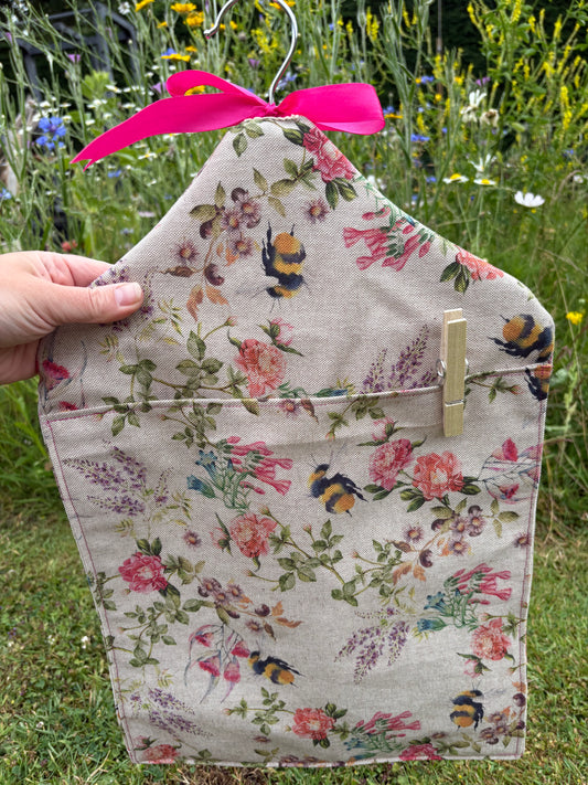 Handmade peg bag by Rosie bee and flowers