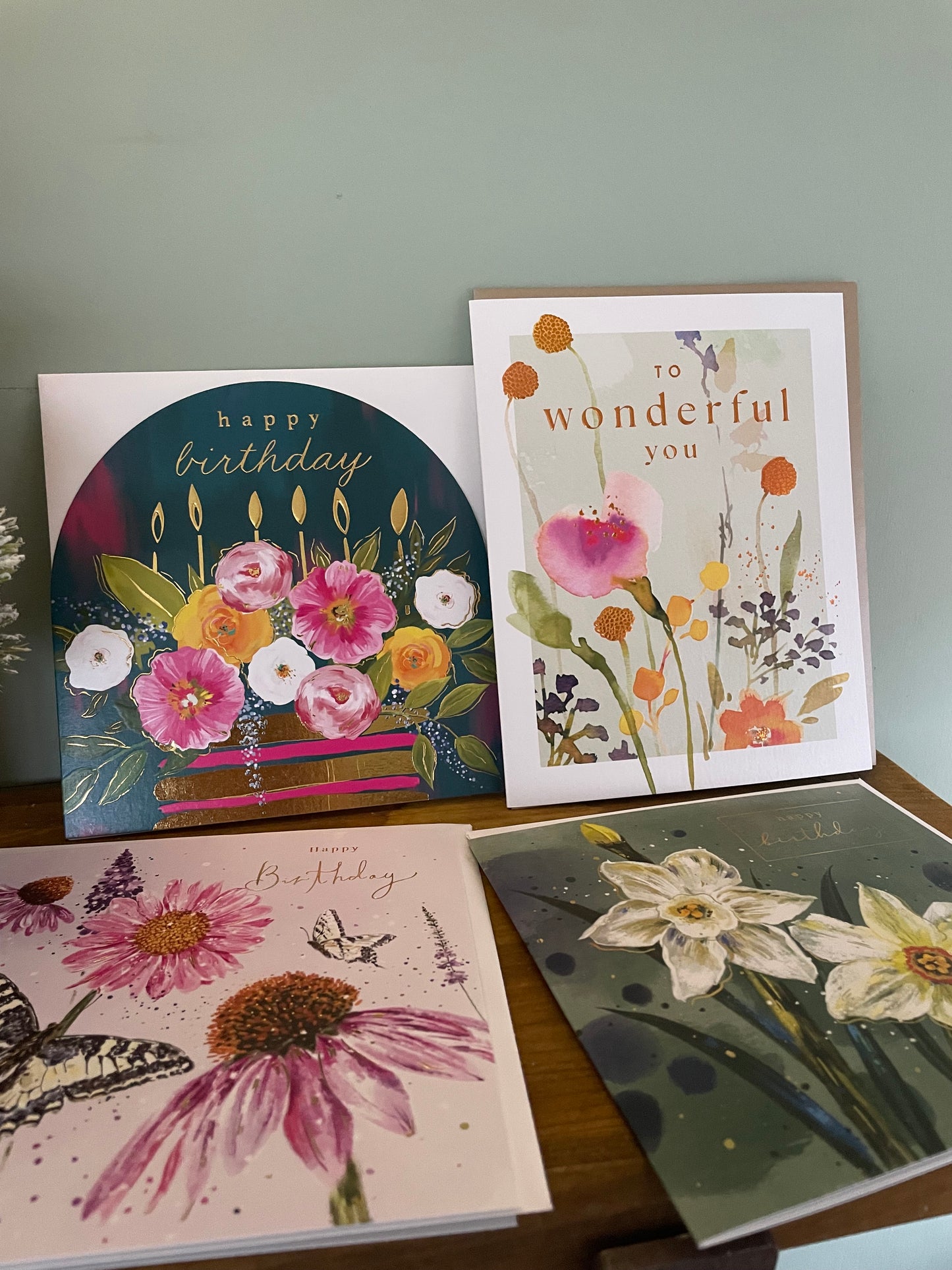 Beautiful card pack of 4 - printed in Britain on 100% recycled card - birthday flowers