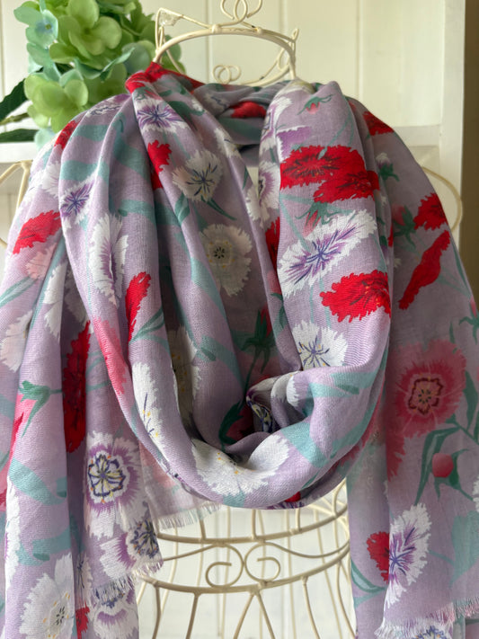 Carnation flower summer scarf purple