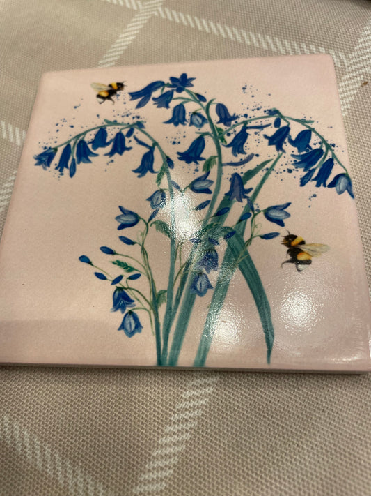 Spring bluebells ceramic coaster