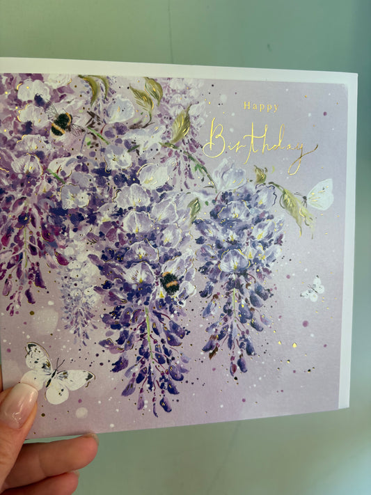 Purple flowers birthday card