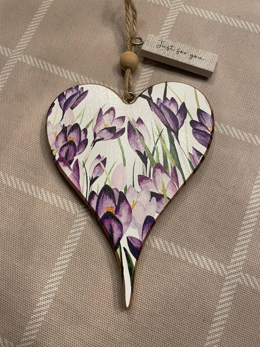 Crocus wood heart with words just for you