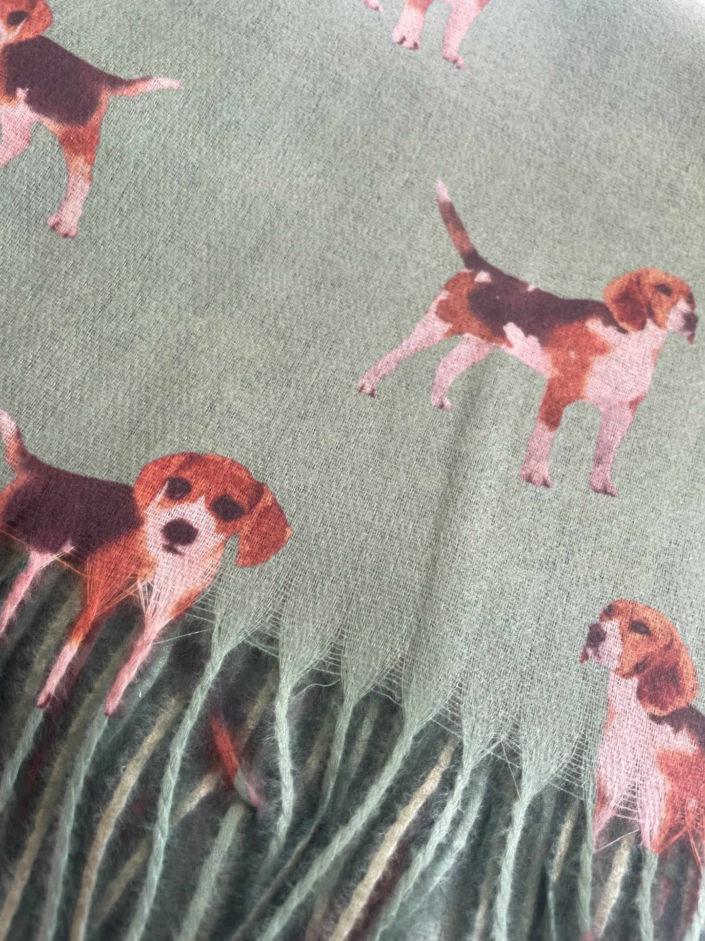 Cashmere feel scarf - beagle hound design - green