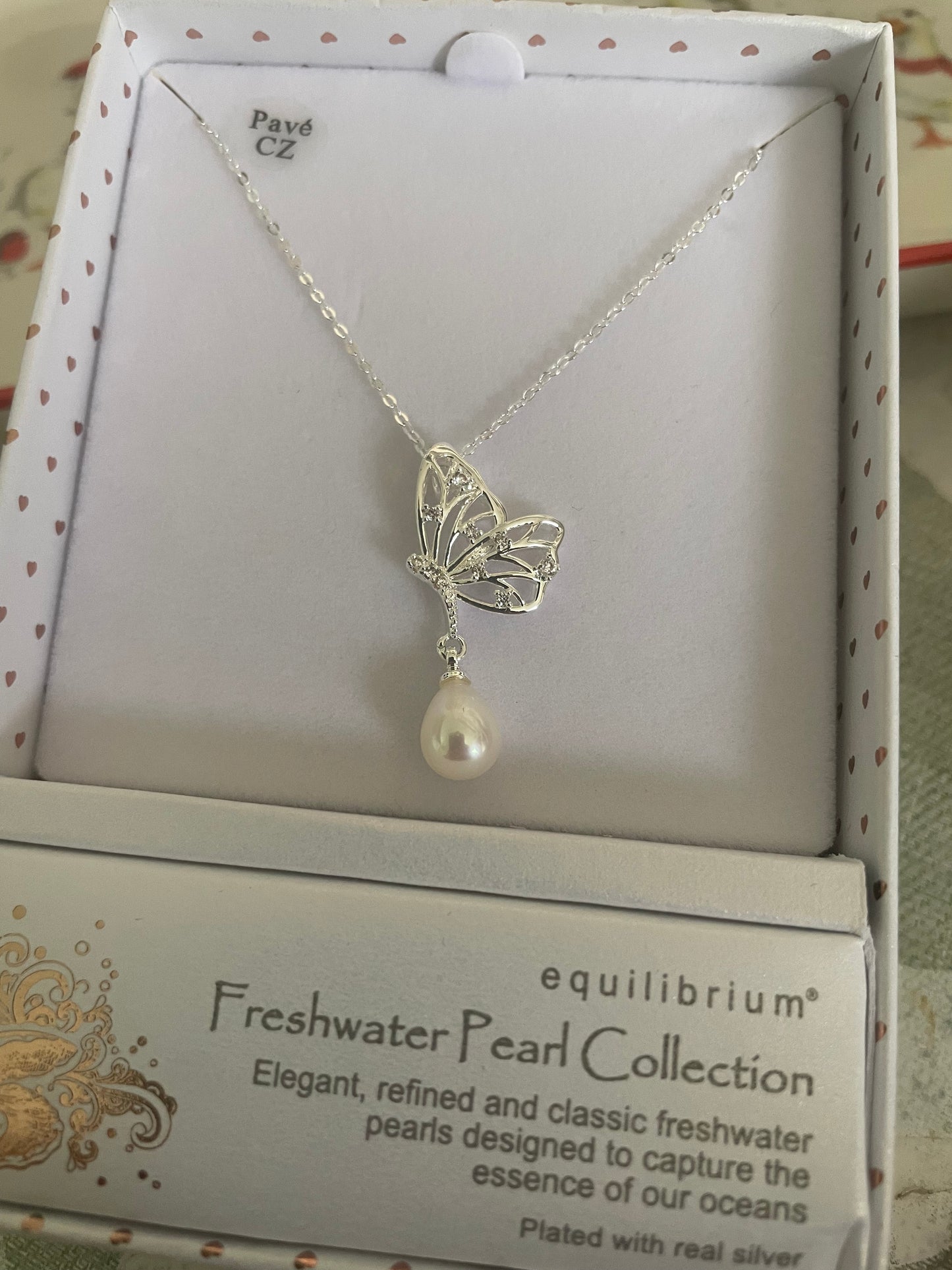 Freshwater pearl butterfly necklace