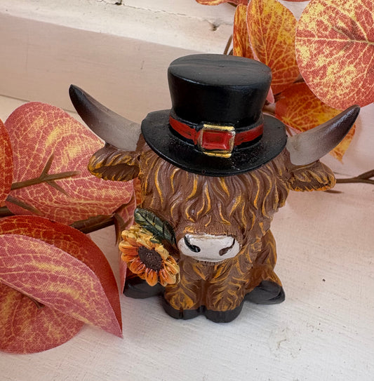 Highland cow flower top hat