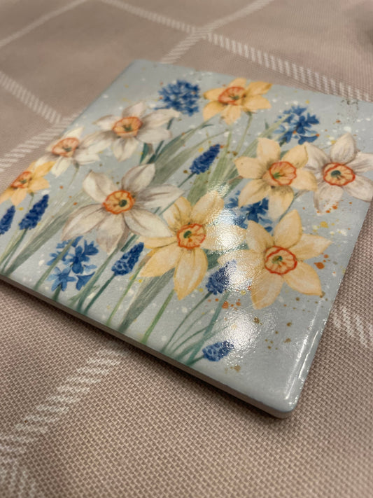 Spring floral daffodil coaster