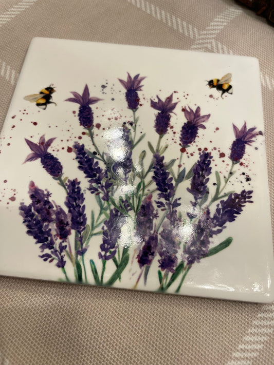 Spring floral lavender ceramic coaster