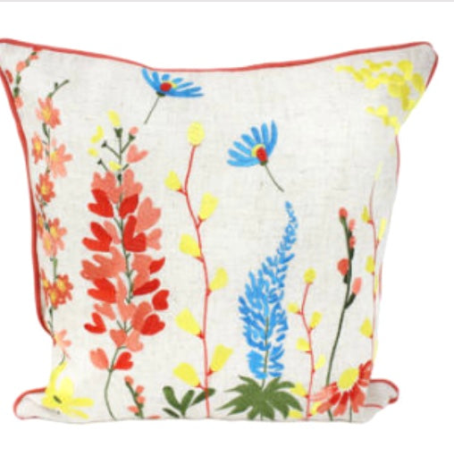 Flower garden embroidered cushion
