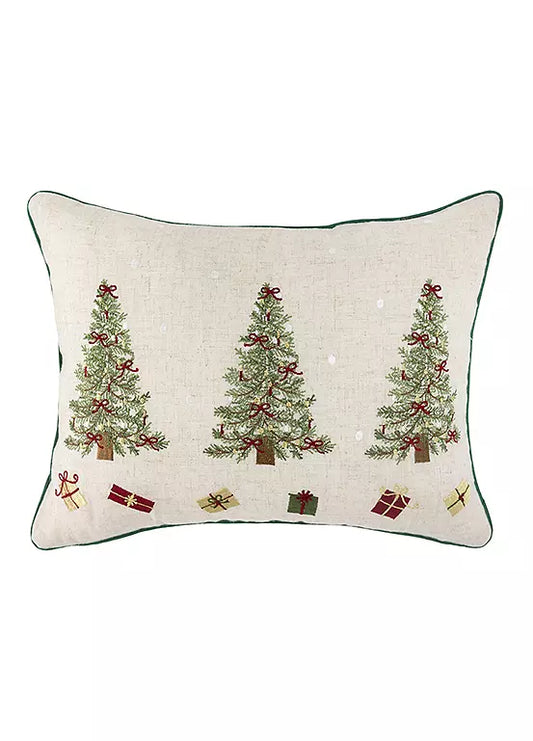 Festive christmas tree embroidered cushion