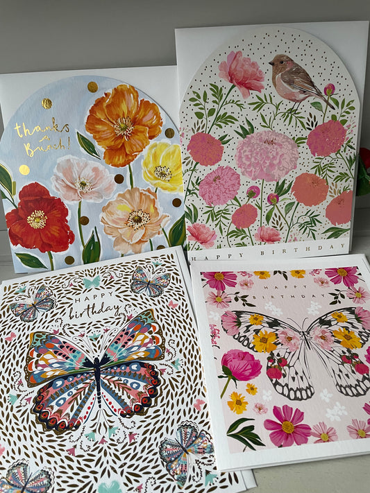 Beautiful card pack of 4 - printed in Britain on 100% recycled card - flutter