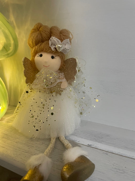White sparkle angel -festive fairy shelf sitter decoration - white