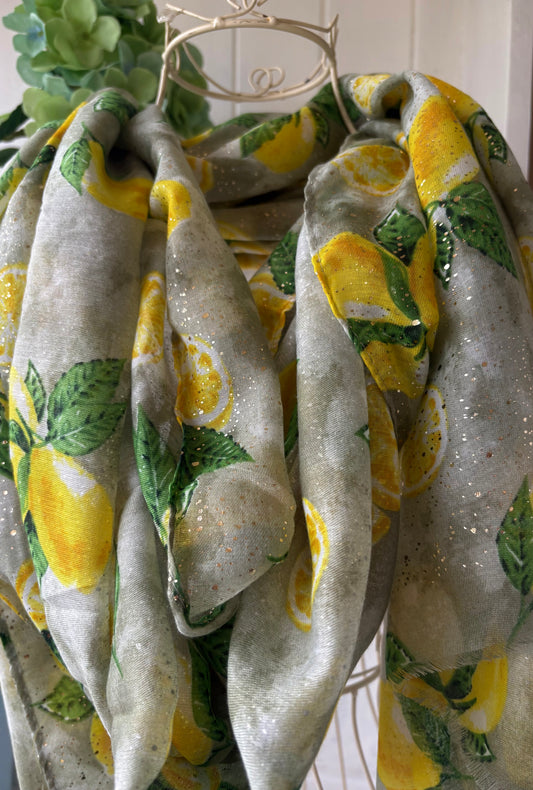 Lemon design summer scarf green shimmer