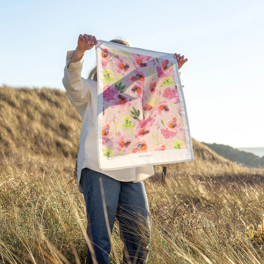 Orange poppies design - tea towel