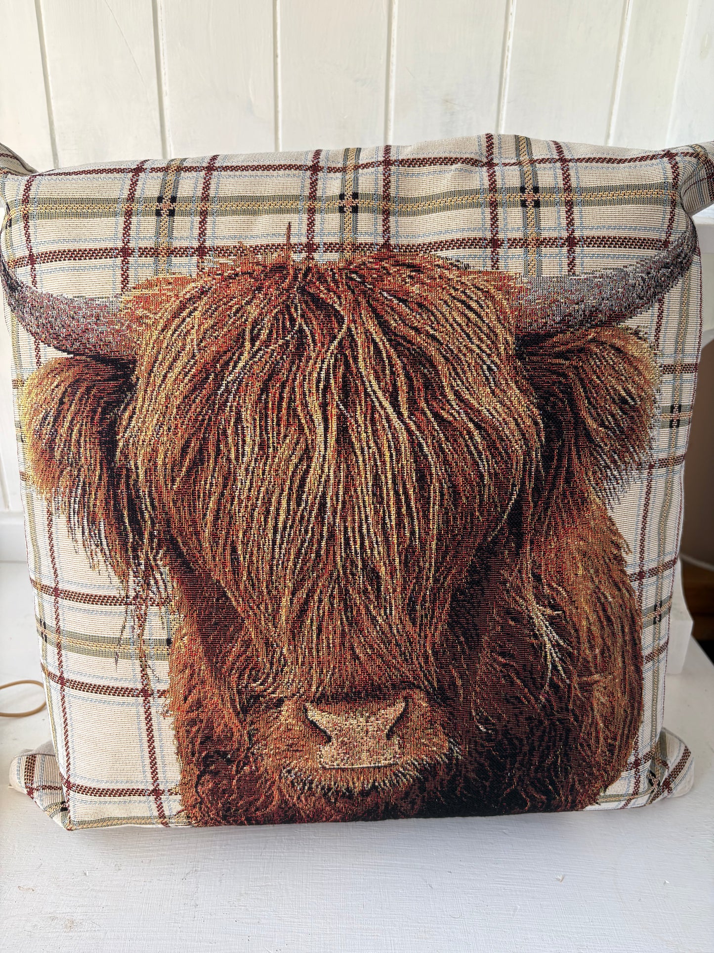 Highland cow tapestry cushion 45x45cm