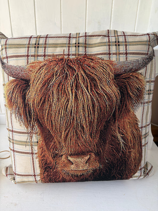 Highland cow tapestry cushion 45x45cm