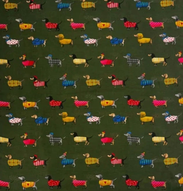 Dachshund design scarf green
