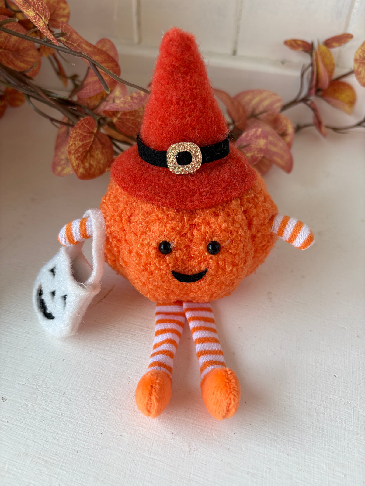 Super cute handmade pumpkin decoration - orange hat