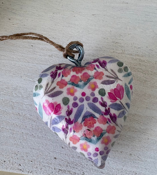 Pink flower heart wood