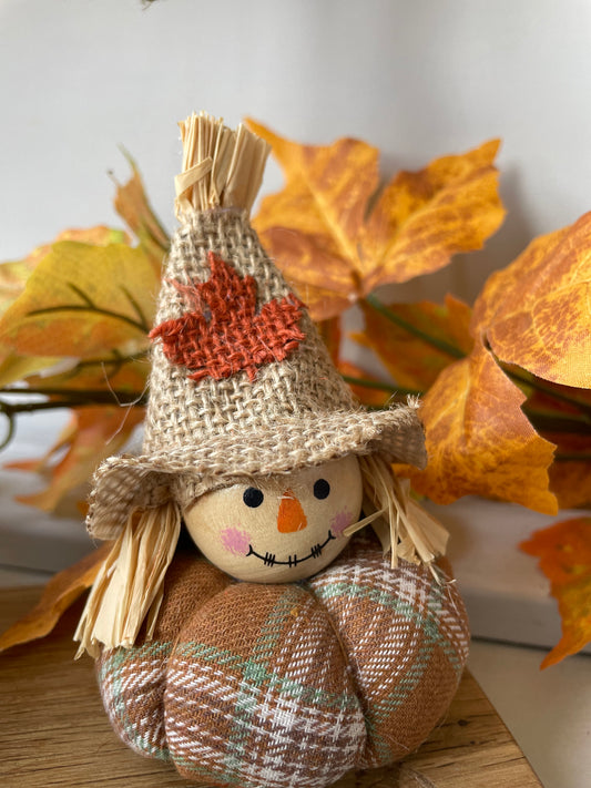 Handmade sitting pumpkin scarecrow - orange