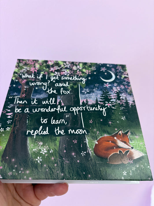 Fox under the moon note block and pen