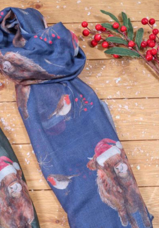 Highland cow scarf - blue