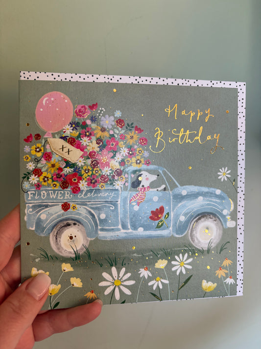 Flower car birthday card