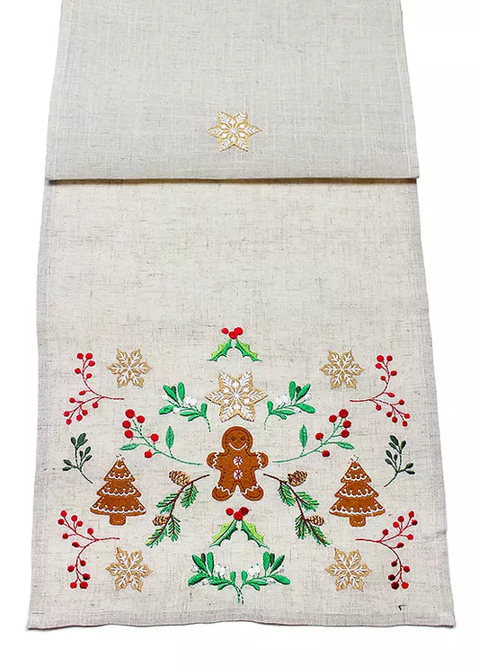 Gingerbread garden embroidered table runner