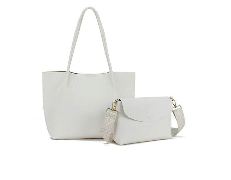 Set of 2 bags - Large Tote bag & cross body bag - white