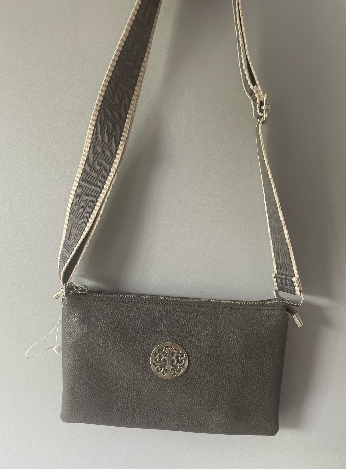 Tree of life Cross body bag with guitar strap - grey