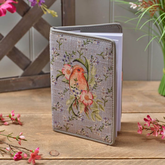 GARDEN BIRDS FLORAL ROBIN LINEN COVERED NOTEBOOK PLAIN PAPER