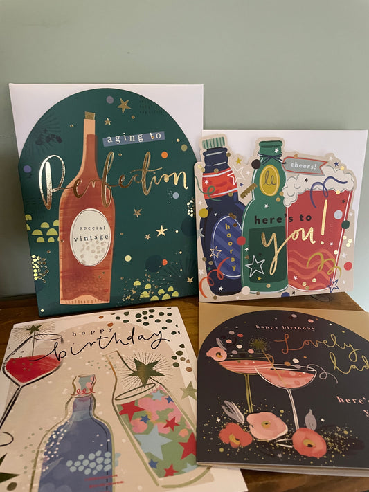 Beautiful card pack of 4 - printed in Britain on 100% recycled card - cheers birthday