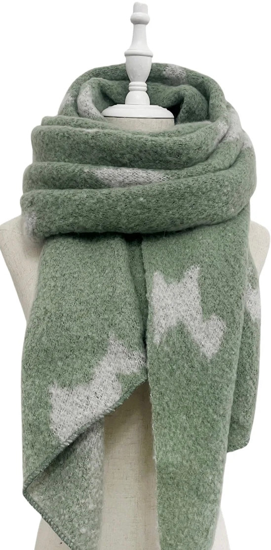 Super soft cosy dog design green scarf