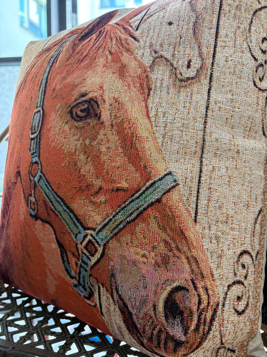 Horse tapestry cushion approx 45x45 cm